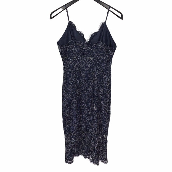 Chelsea28 Lace Sweetheart Sheath Midi Cocktail Dress Women's M Navy Metallic - Picture 4 of 5
